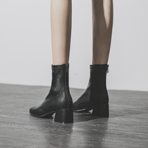 2022 new small short boots womens summer thick heels high heels fashion thin square toe medium heels all-match Martin spring and autumn single boots