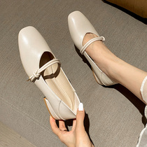 2021 spring and autumn new Mary Jane shoes womens summer all-match flat bottom evening wind soft leather low heel square toe single shoes womens thick heel