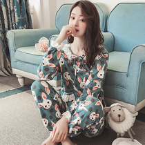 Pajamas female spring and autumn long sleeve cotton set students fresh and cute cartoon rabbit two-piece home clothes
