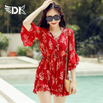 DK swimsuit womens 2021 new bikini three-piece set spa conservative belly thin fairy fan couple swimming suit