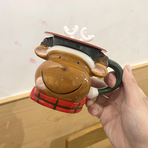 Christmas Mark Cup girls cute creative cartoon 3D stereo elk water cup high value couple gift cup