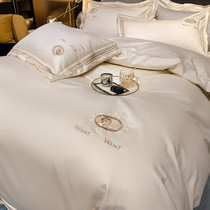 Light and luxurious cover of four sets of pure cotton all-cotton summer 140 long suede cotton European-style high-end bed goods bedding