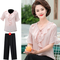 Mother summer dress suit new short sleeve T-shirt 50-year-old middle-aged half sleeve snow-spinning undershirt woman summer foreign air two sets