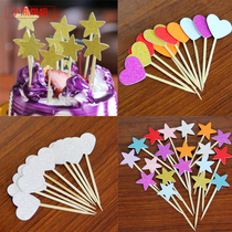 Cake decoration card gold glitter small five-pointed star 10 paper cup flag Red love toothpick insert card