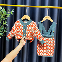 South Korean female baby sweater knit cardio-hoodie spring autumn clothing 2021 new ocean gas 4 two-year-old girl suit dress 3