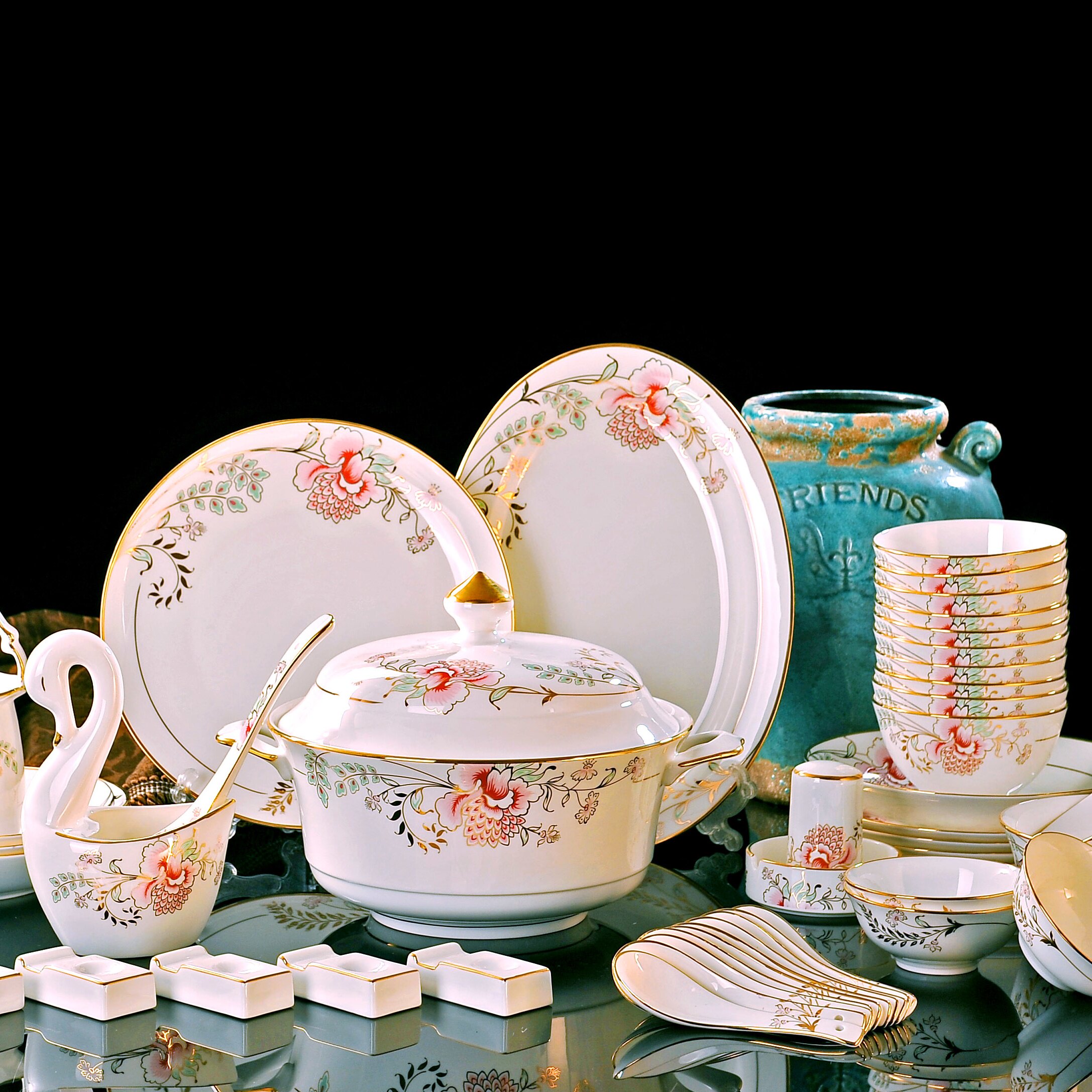 餐具套装家用60头景德镇陶瓷器骨瓷高档乔迁送礼碗盘碗碟套装中式