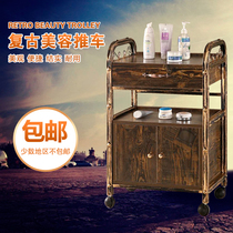Retro beauty carousel European style hairdressing car haircut trolley tool car cabinet mealweave embroidered fire tank shelf