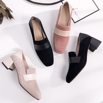 Cat Ye self-made academic style Korean version of British small leather shoes square head thick and versatile single shoes Middle heel retro happy shoes tide