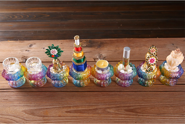 琉璃佛前密宗八供养组合套装八吉祥供杯佛教供水纯铜供品家用摆件