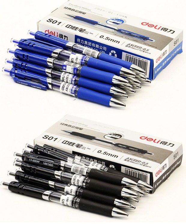得力s01按动中性笔12支盒装0 5mm签字笔水笔顺滑办公学生批发包邮_7折
