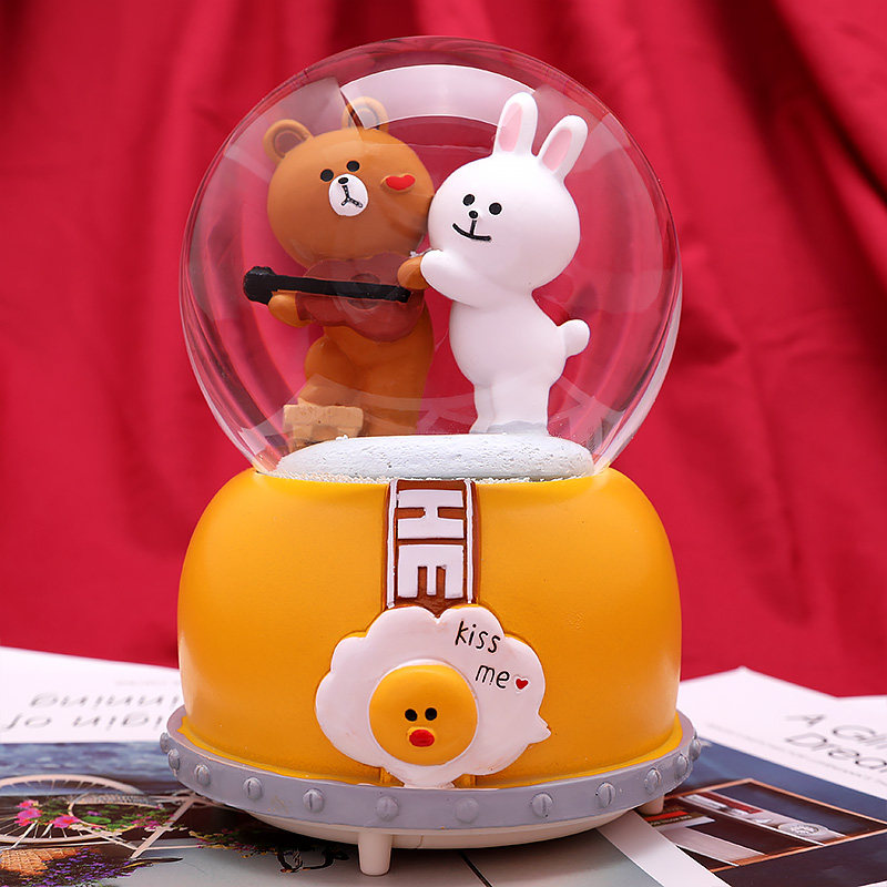 情人节冬天雪花音乐水晶球旋转发光八音盒送女生闺蜜生日创意浪漫