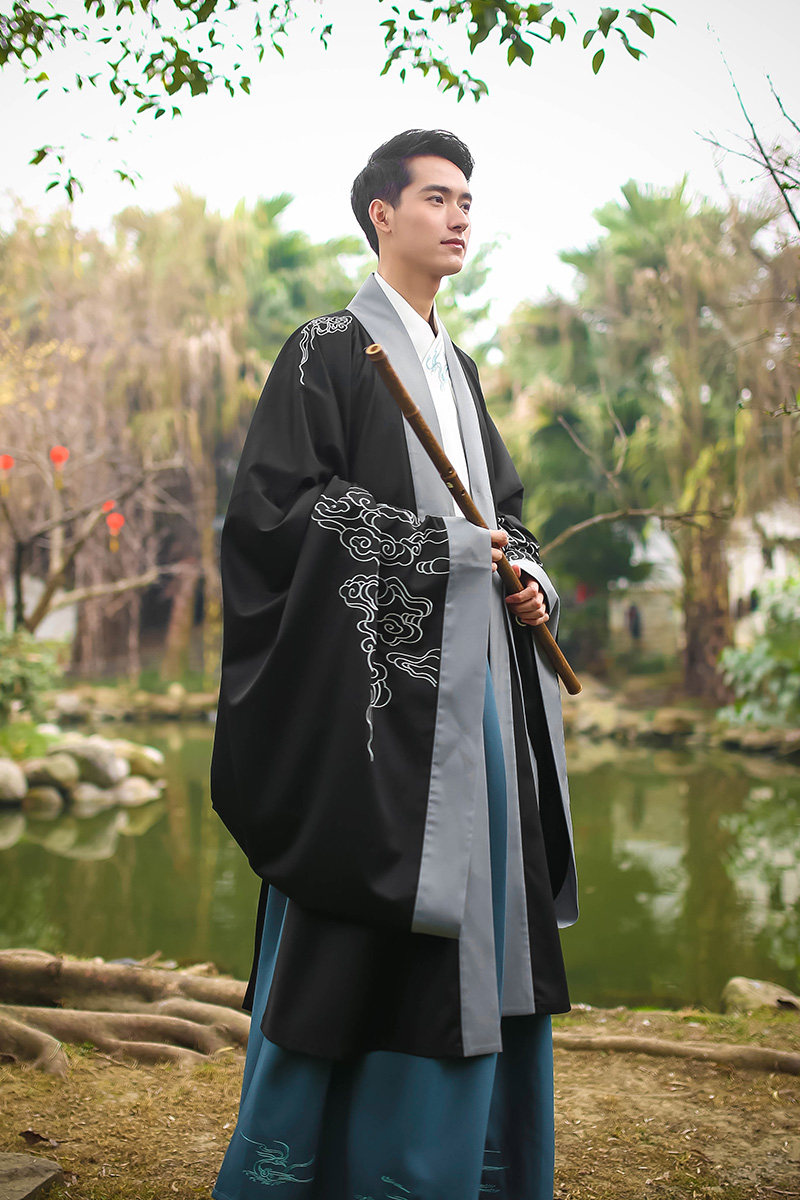 重回汉唐忘机汉服男传统礼服绣花云纹单大氅日常外套春秋非古装