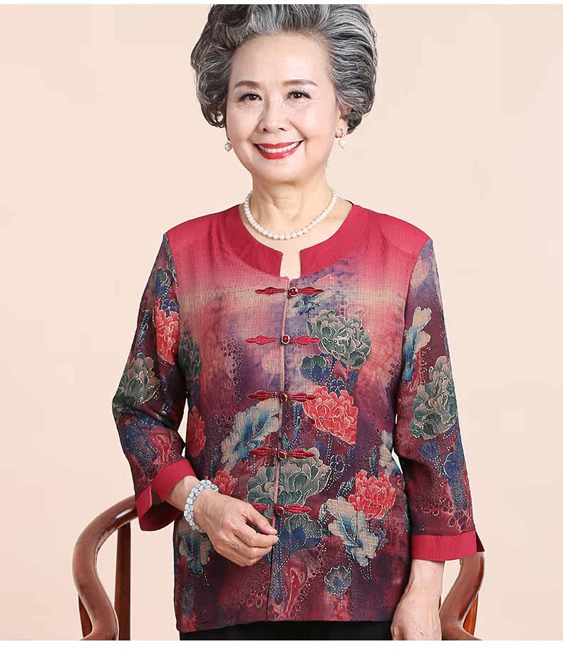老年人春装女套装60-70岁新款中年女装奶奶装t恤老人衣服上衣裤子