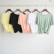 Classical folk dance set training to serve the new modern dance dress rehearsal for female short sleeve knotted body blouses