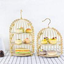 Fancy metal double-layer dessert table cake rack tray afternoon tea dessert display stand fruit plate European ins