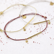 French niche gilded stars red gold and silver powder blue green Orange very thin girl heart this year red rope hand rope spot