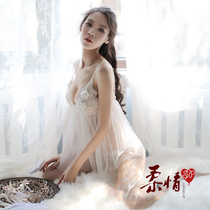 Q009 nightskirt sling sexy summer thin see transparent lace panties uniform temptation sexy