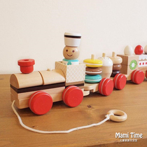 Japan INS original single children wooden trailers over home toy snacks stacking building blocks Rover three small trains