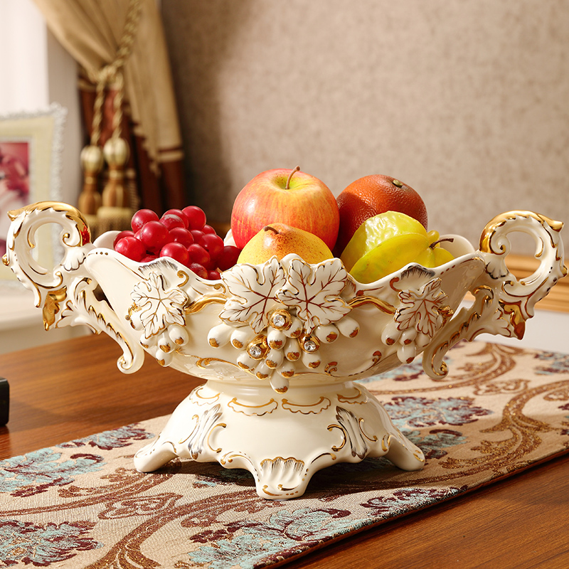 Key-2 Luxury European - style fruit bowl high - grade ceramic creative spin dry fruit tray frame with cover home sitting room tea table furnishing articles