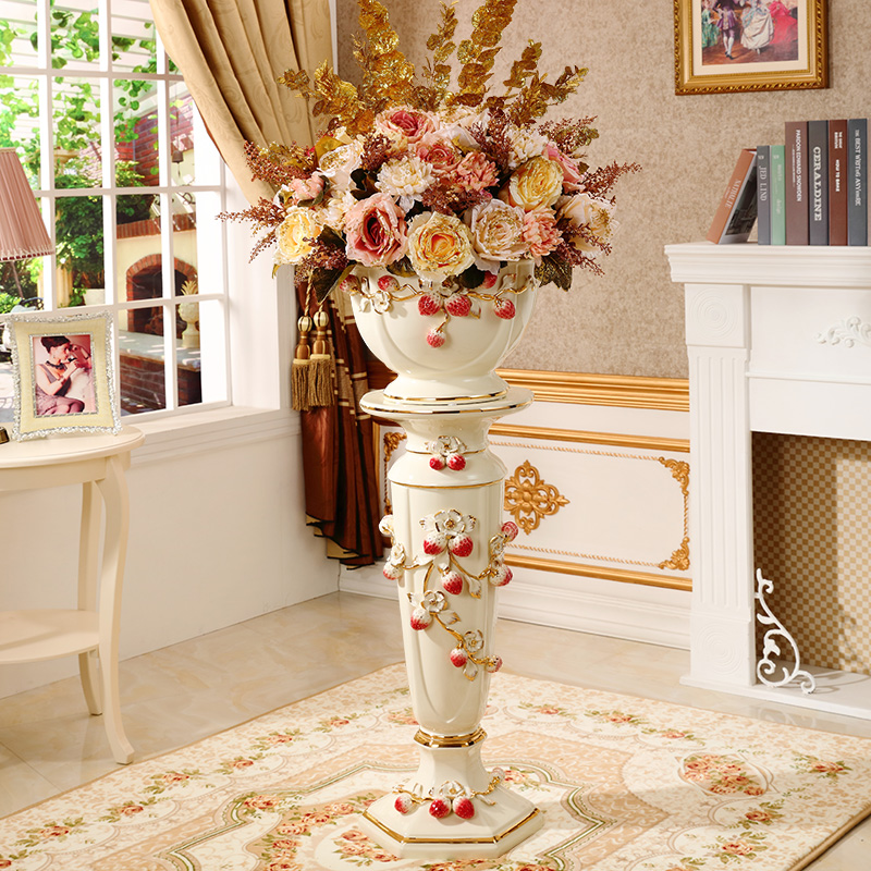 The Big ground ceramic vase furnishing articles European living room TV cabinet dry flower adornment household large Roman column flowerpot