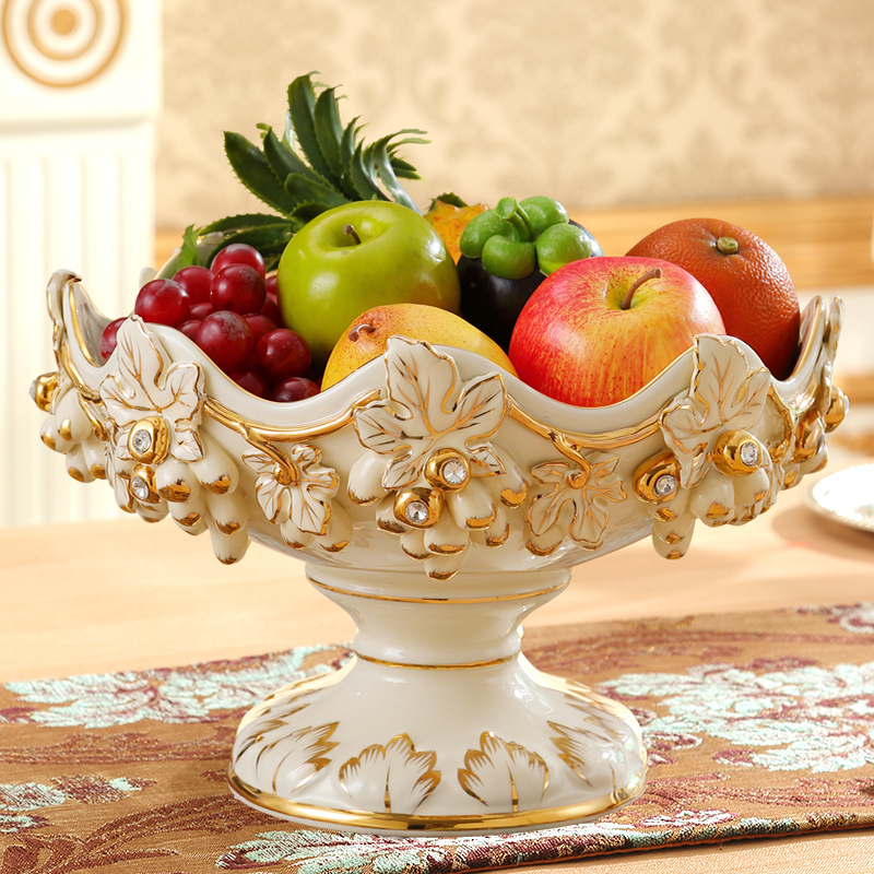 Set auger European ornamental fruit bowl sitting room key-2 luxury creative household high - grade ceramic handicraft furnishing articles fruit bowl tea table