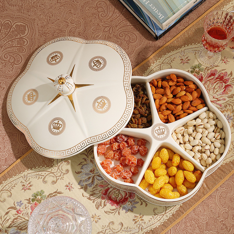 Europe type dry fruit tray frame with cover candy box ceramic bowl sitting room modern creative household melon seeds zero box box
