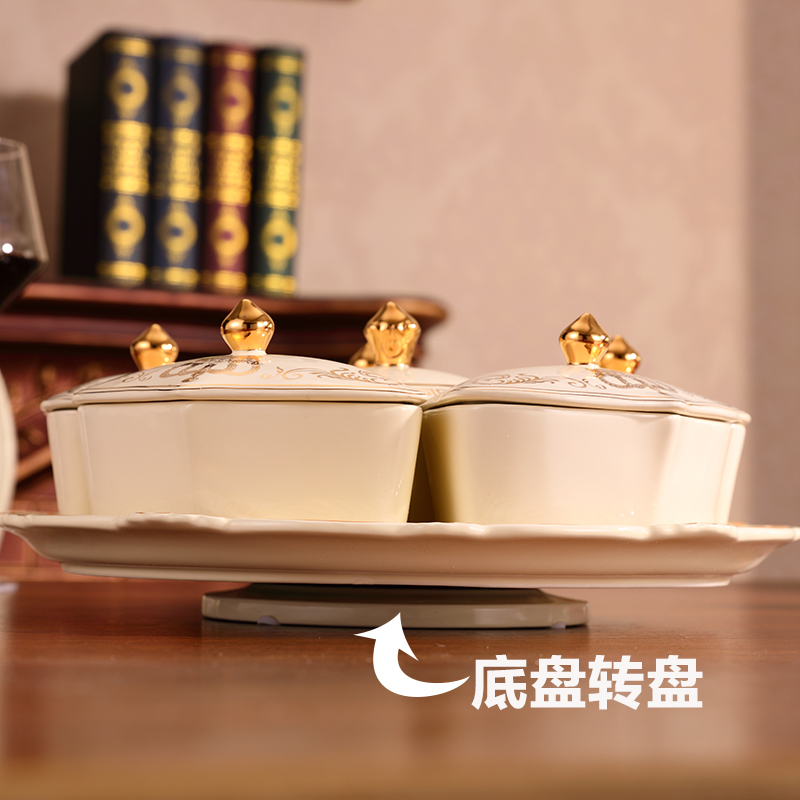 Europe type dry fruit tray frame with cover candy box ceramic bowl sitting room modern creative household melon seeds zero box box