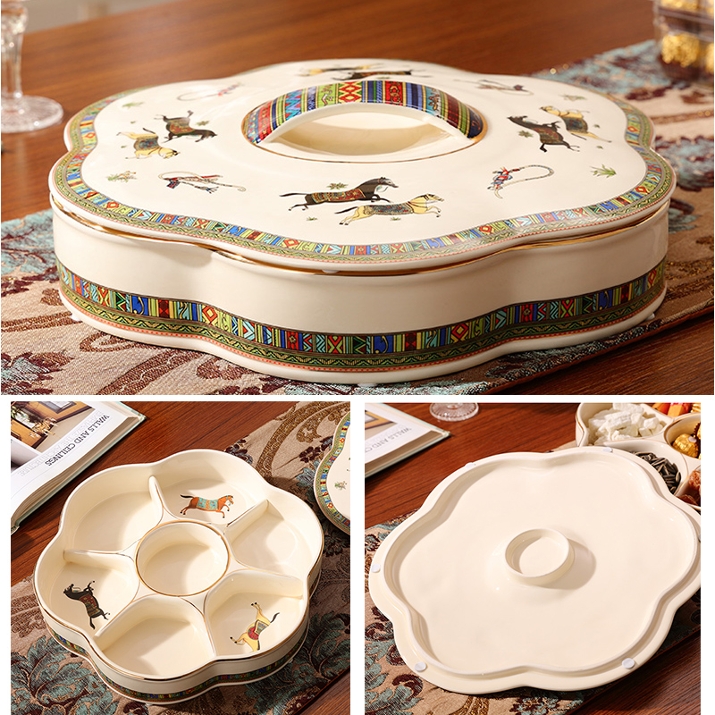 The New snack plate key-2 luxury European - style dry fruit tray frame with cover household ceramics candy dishes sitting room tea table furnishing articles