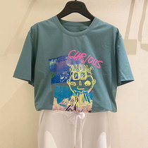 2021 brother new special spring and summer casual loose round neck cartoon letter graffiti short-sleeved T-shirt top female