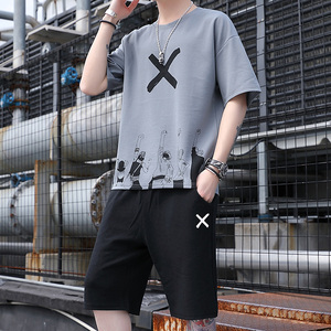 男士冰丝男装休闲帅气2020夏季新款韩版潮流短袖短裤两件套运动服