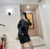 K21 autumn winter gray BAO WEN print wool cotton sweater skirt