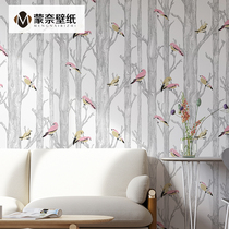 Nordic flowers and birds Birch forest forest wallpaper modern simple non-woven fabric light luxury wind living room bedroom background wall paper