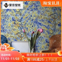 Nordic wallpaper Van Gogh peach tree art high-end oil painting living room hotel bedroom background wall wallpaper modern simplicity