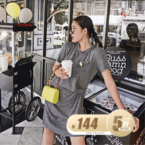 BettyChow stock area Giant Flower gray Minimalist pleated dress