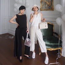 BettyChow two ways of wearing pleated 9-part pants pipe pants pleated skirt detachable vest set