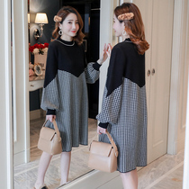 Pregnant women autumn fashion 2021 new fake two pieces set maternity dress autumn long coat spring and autumn dress tide