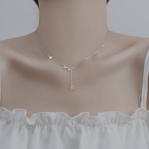s925 pure silver inlaid drill small butterfly necklace Mori department student personality design sensuality lock bone neck chain temperament net red brief