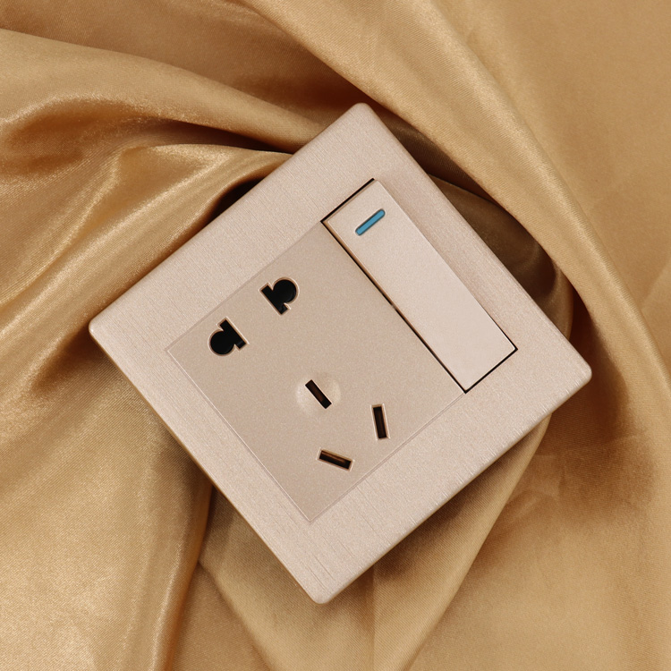 家用香槟金一开五孔单控 86型双控开关插座 紫太金色暗装开关面板