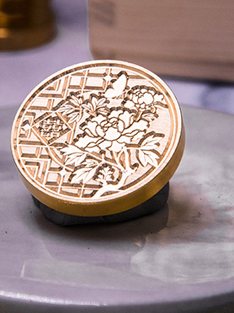 牡丹黄铜火漆印章-趣生活