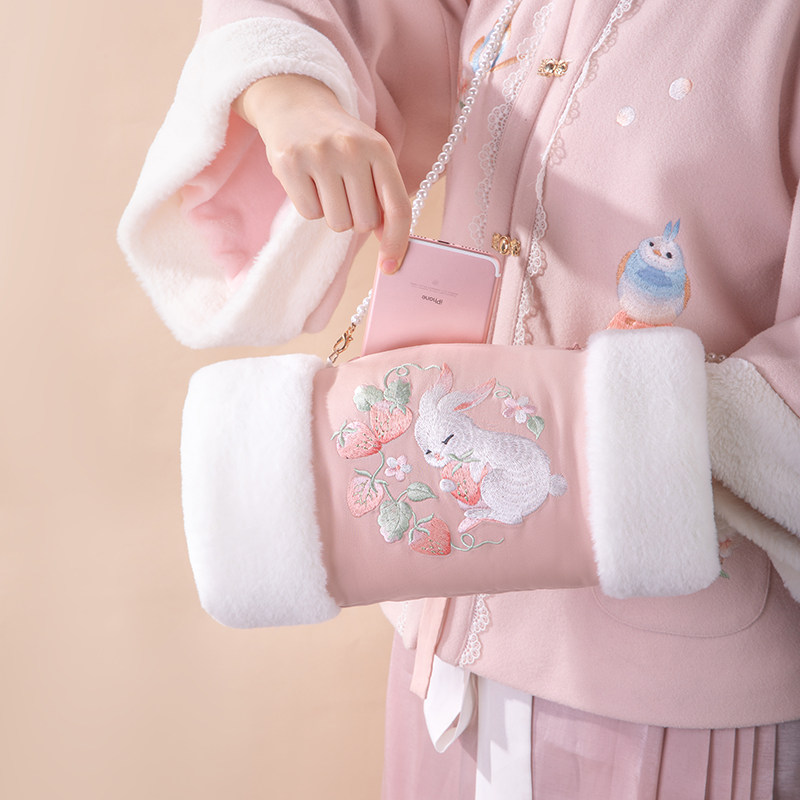 舞绣缘汉服暖手筒套袖筒手捂绣花加绒加厚汉元素刺绣暖手抄古风
