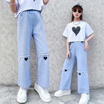 Girl Jeans Summer Dress Foreign Air Girl Korean version loose CUHK Wide-legged Pants Children Summer Thin pants