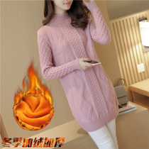 2021 Fall and Winter 2021 new Korean edition loose long - range plus thicker sweater woman half - tall collar knitting tide