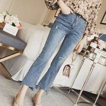 In the spring of 2023 the big irregular nine pants girl fat sister mm loose hole loose hole jeans microtrumpet pants