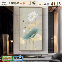 New Chinese style hand painted elegant zen ink lotus entrance decorative painting material HD gallery Zen lotus entrance
