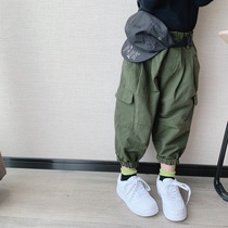 Childrens pants childrens overalls trousers boys and girls Korean loose casual pants 2020 Autumn New Army Green