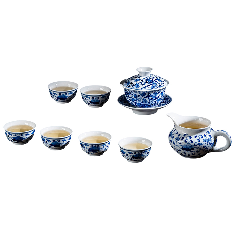 Jingdezhen 8 head tureen hand - made ceramic tea set under glaze color porcelain set of kung fu tea set