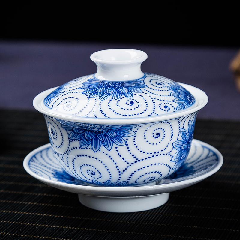 Blue - and - white ceramics fair sample tea cup teapot tea filter tureen zero with hand - made under glaze color high - white kung fu tea set