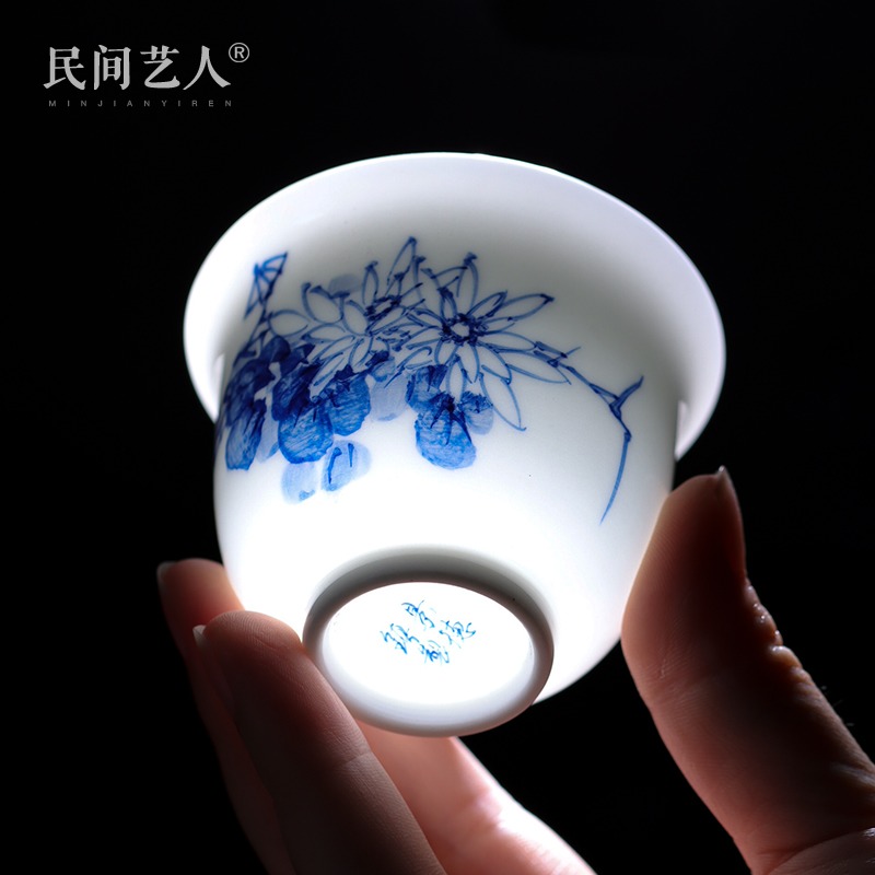 Jingdezhen blue and white by patterns of hand - made ceramic sample tea cup small kung fu tea cups individual cup single CPU