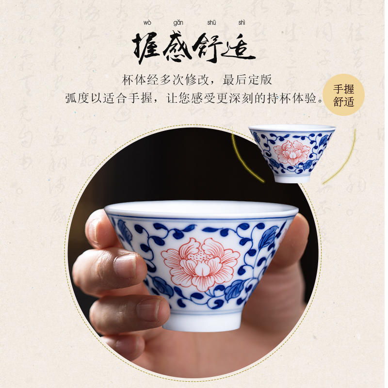 Hand - made hats of jingdezhen ceramic kung fu tea set of blue and white porcelain teacup master cup large white porcelain sample tea cup