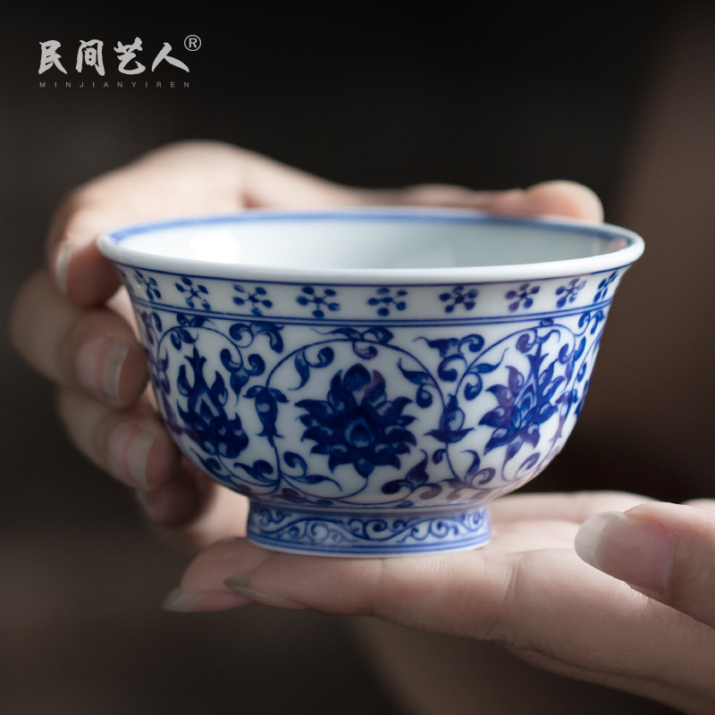 Imitated yongle pure manual pressure hand a single bowl of jingdezhen blue and white hand - made ceramic masters cup tea cups